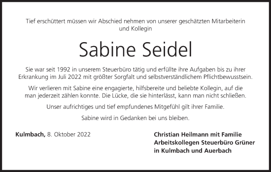 Anzeige von Sabine Seidel von MGO