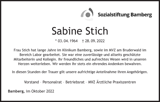 Anzeige von Sabine Stich von MGO