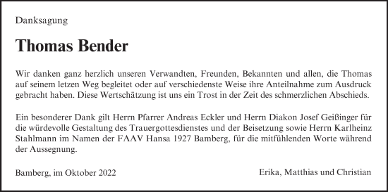 Anzeige von Thomas Bender von MGO