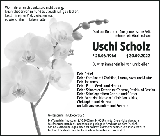 Anzeige von Uschi Scholz von MGO