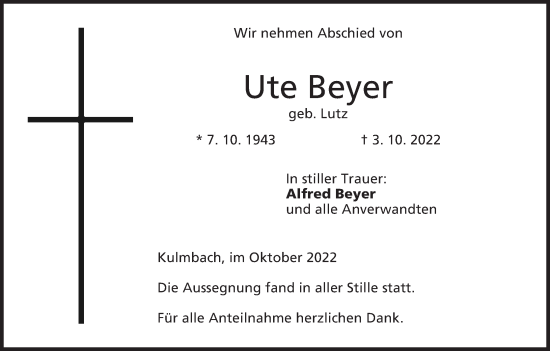 Anzeige von Ute Beyer von MGO