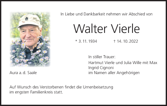 Anzeige von Walter Vierle von MGO