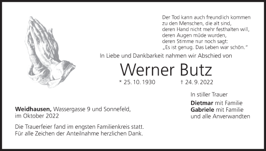 Anzeige von Werner Butz von MGO