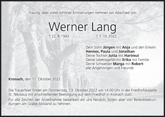 Anzeige von Werner Lang von MGO