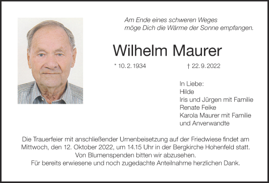 Anzeige von Wilhelm Maurer von MGO