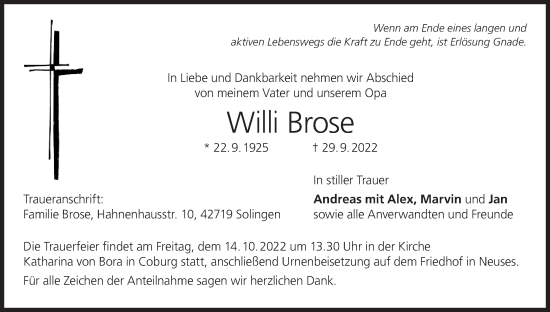 Anzeige von Willi Brose von MGO