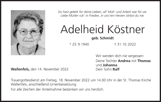 Anzeige von Adelheid Köstner von MGO