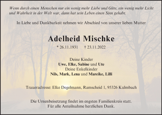 Anzeige von Adelheid Mischke von MGO