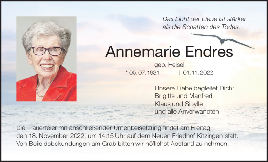 Anzeige von Annemarie Endres von MGO