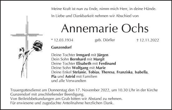 Anzeige von Annemarie Ochs von MGO