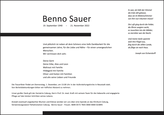 Anzeige von Benno Sauer von MGO