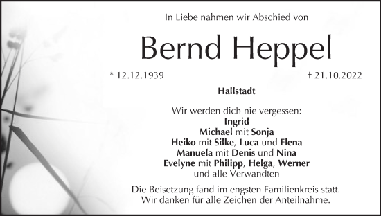 Anzeige von Bernd Heppel von MGO