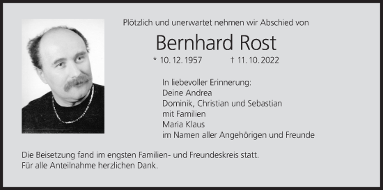 Anzeige von Bernhard Rost von MGO