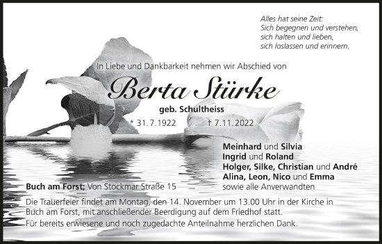 Anzeige von Berta Stürke von MGO