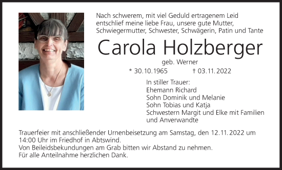 Anzeige von Carola Holzberger von MGO