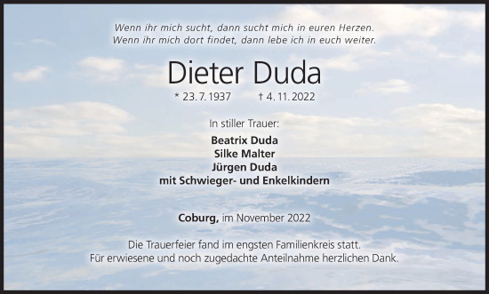 Anzeige von Dieter Duda von MGO