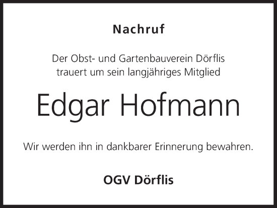 Anzeige von Edgar Hofmann von MGO