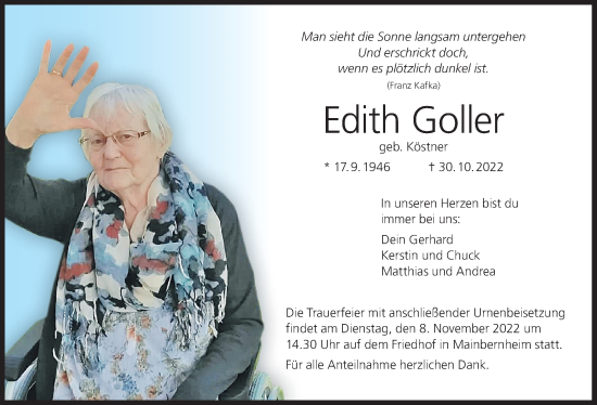 Anzeige von Edith Goller von MGO