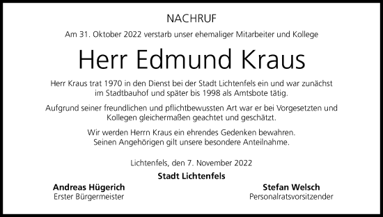 Anzeige von Edmund Kraus von MGO