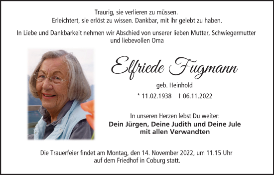 Anzeige von Elfriede Fugmann von MGO