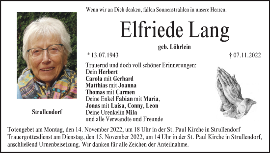 Anzeige von Elfriede Lang von MGO