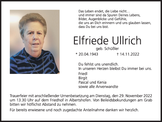 Anzeige von Elfriede Ullrich von MGO