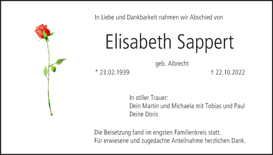 Anzeige von Elisabeth Sappert von MGO