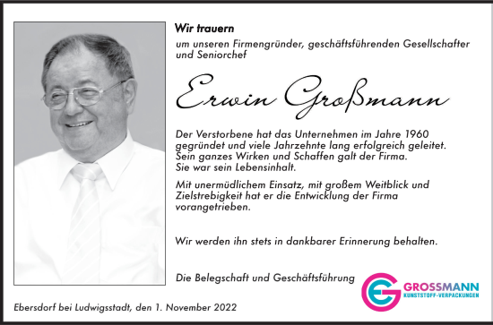 Anzeige von Erwin Großmann von MGO