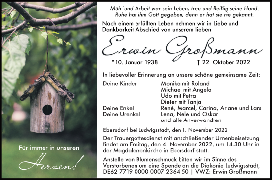 Anzeige von Erwin Großmann von MGO