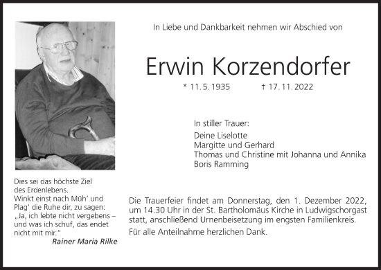 Anzeige von Erwin Korzendorfer von MGO