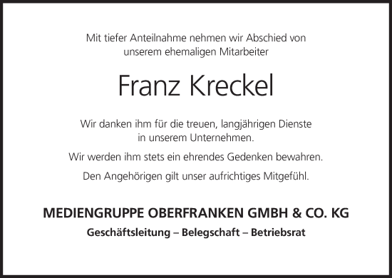 Anzeige von Franz Kreckel von MGO