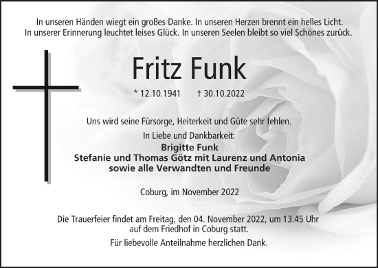 Anzeige von Fritz Funk von MGO