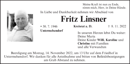 Anzeige von Fritz Linsner von MGO