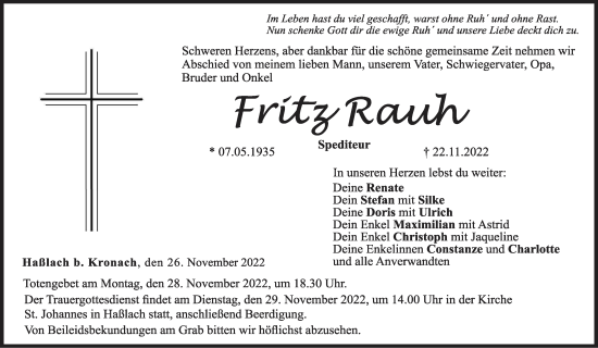 Anzeige von Fritz Rauh von MGO