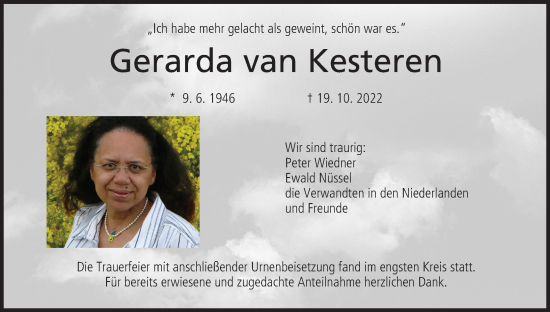 Anzeige von Gerarda van Kesteren von MGO