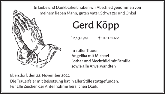Anzeige von Gerd Köpp von MGO