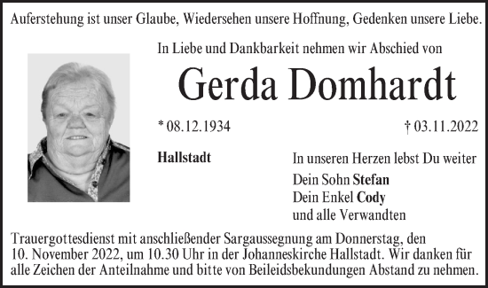 Anzeige von Gerda Domhardt von MGO