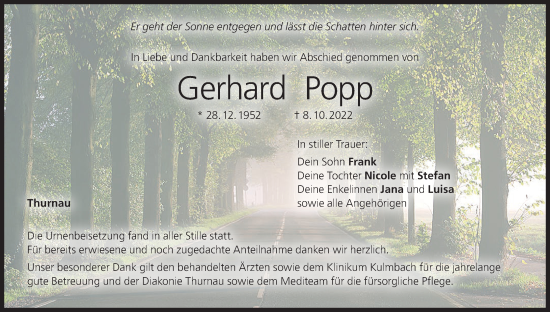 Anzeige von Gerhard Popp von MGO