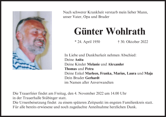 Anzeige von Günter Wohlrath von MGO
