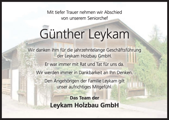 Anzeige von Günther Leykam von MGO