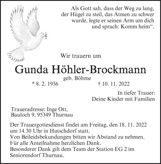 Anzeige von Gunda Höhler-Brockmann von MGO