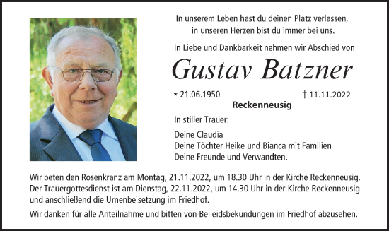 Anzeige von Gustav Batzner von MGO