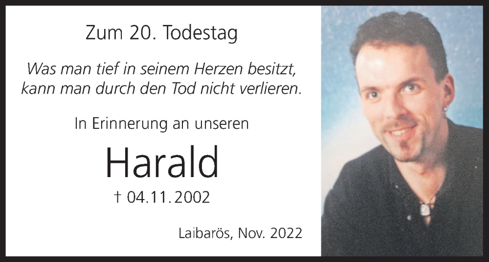  Traueranzeige für Harald Arnold vom 04.11.2022 aus MGO