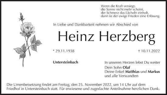 Anzeige von Heinz Herzberg von MGO