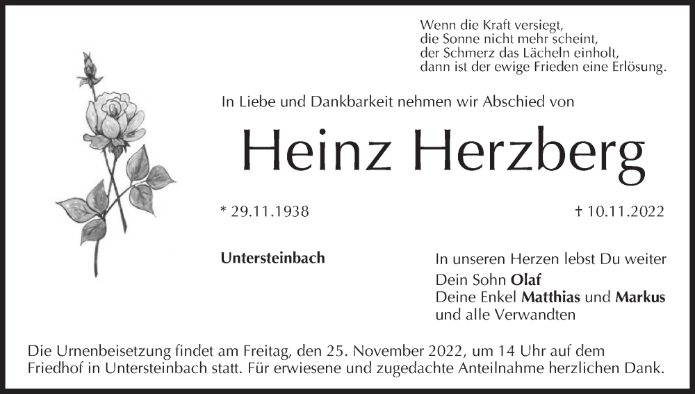  Traueranzeige für Heinz Herzberg vom 19.11.2022 aus MGO