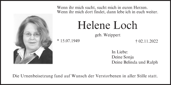 Anzeige von Helene Loch von MGO