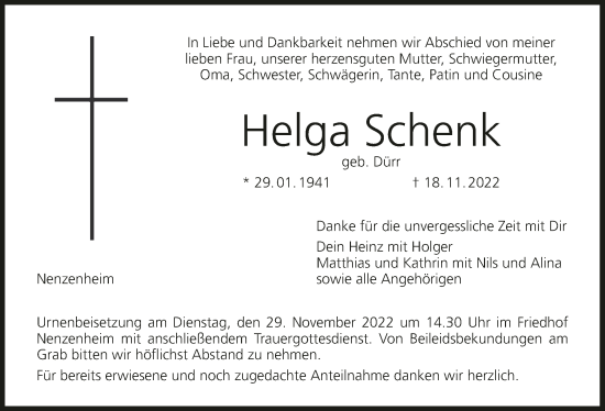 Anzeige von Helga Schenk von MGO