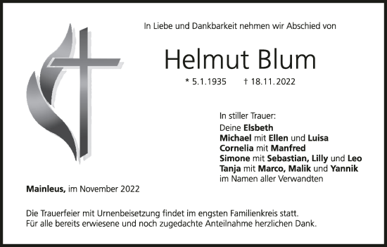 Anzeige von Helmut Blum von MGO