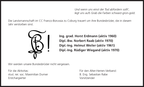 Anzeige von Helmut Weiler von MGO