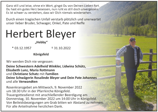 Anzeige von Herbert Bleyer von MGO
